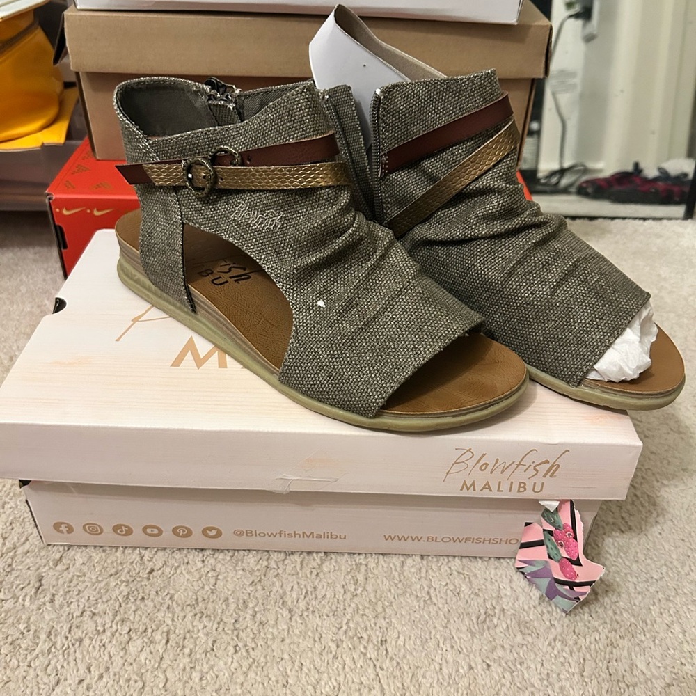 Blowfish Olive Sandals with Brown Accents